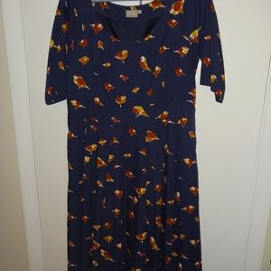 Eshakti Circle skirt dress 18W 1X, Navy Bird Print, Pockets!